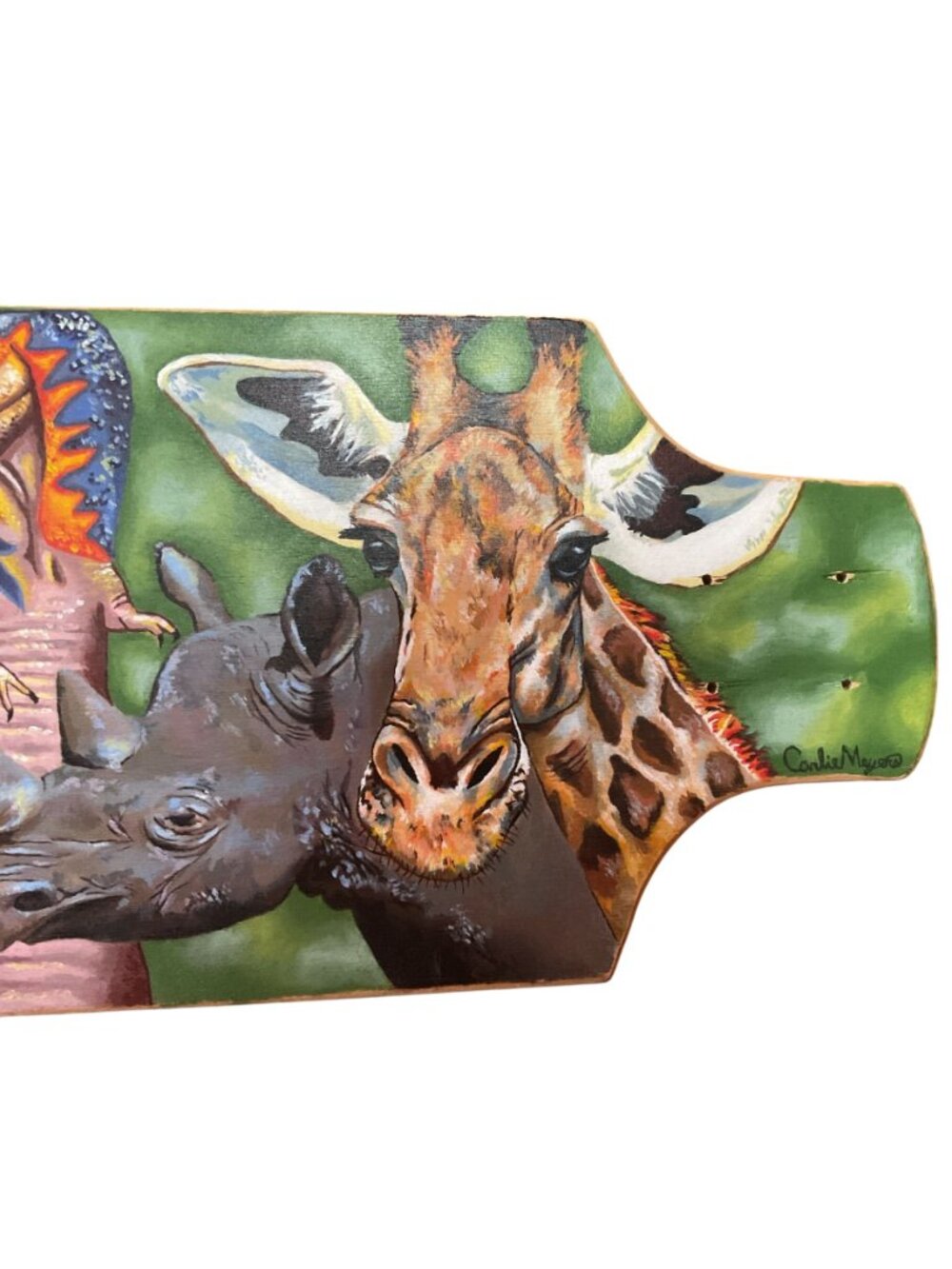Hand Painted Wild Animals Skateboard Signed by Carlie Meyers Longboard 39" x 9.5 - Picture 4 of 6